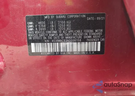 2022 Subaru Legacy Premium z USA, uszkodzony, nr VIN 4S3BWAC63N3008158